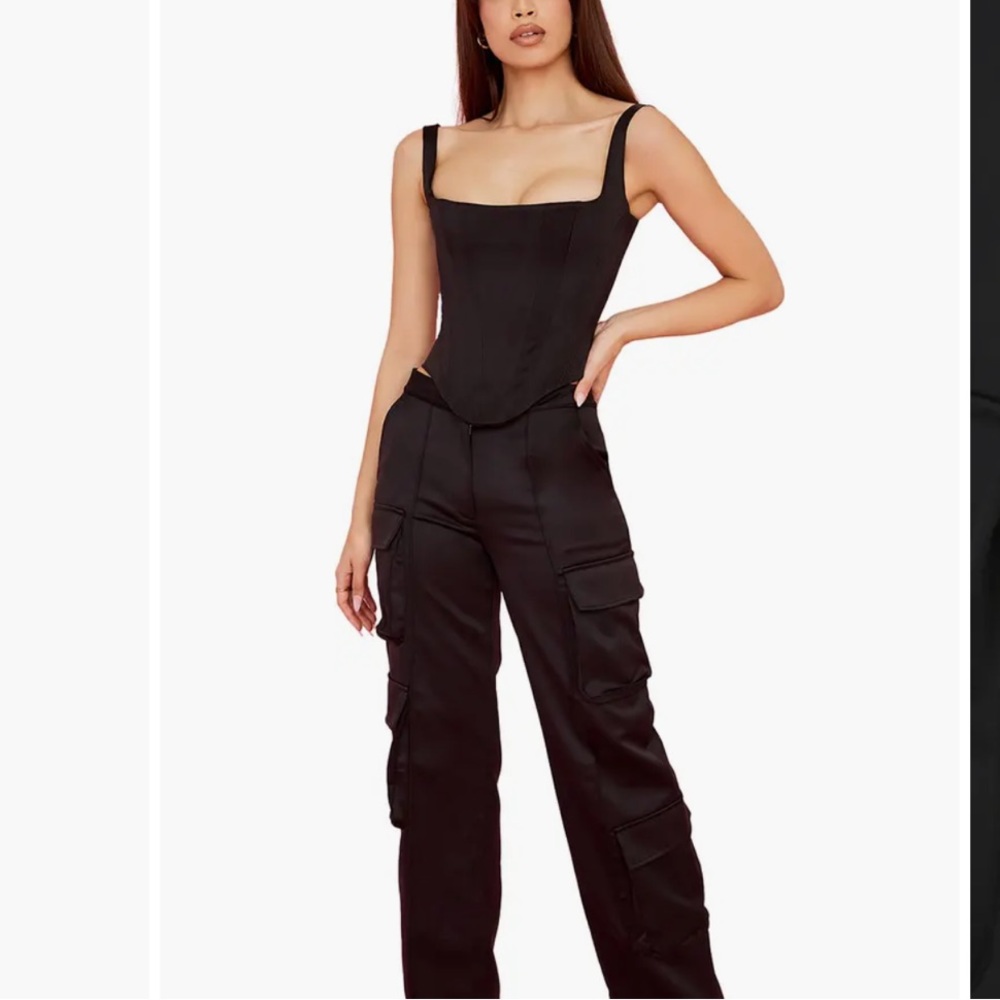 House of CB Daria Satin Cargo Pants